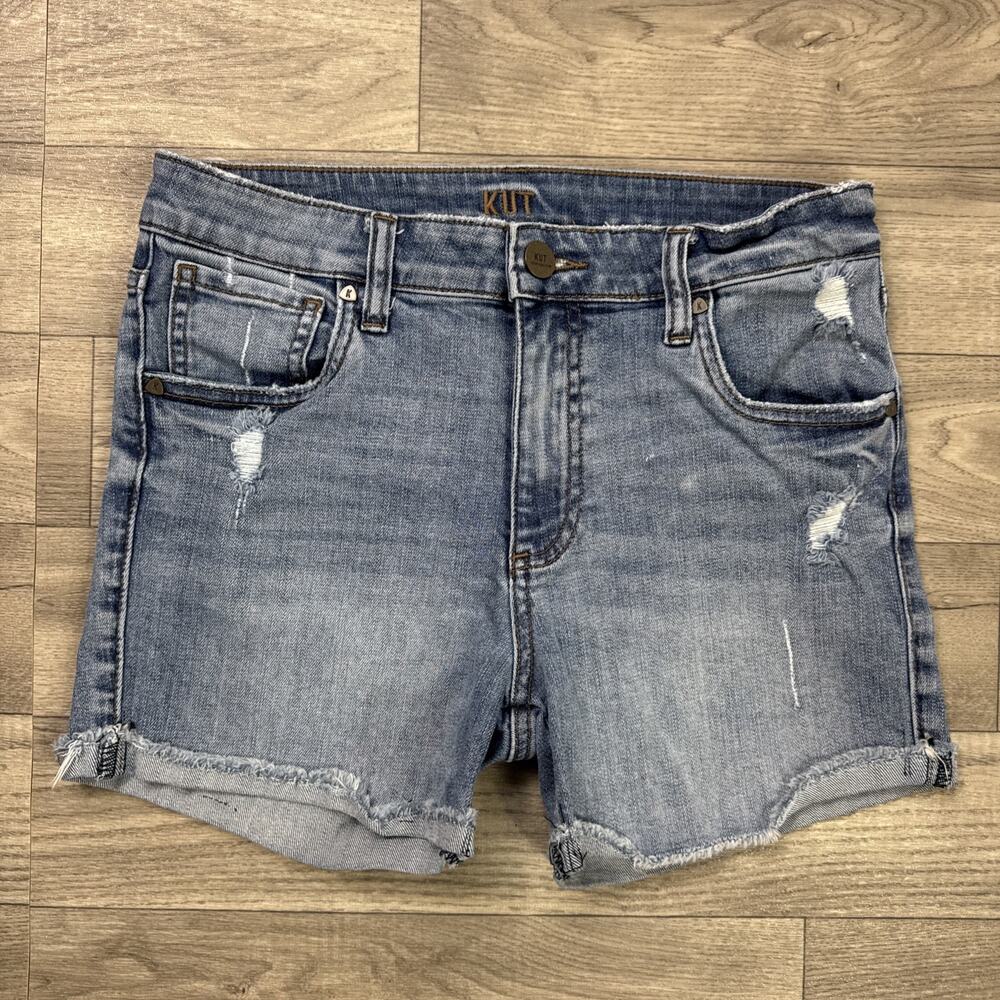 KUT from the Kloth High Rise Jean Shorts Distressed Medium Wash sz 4